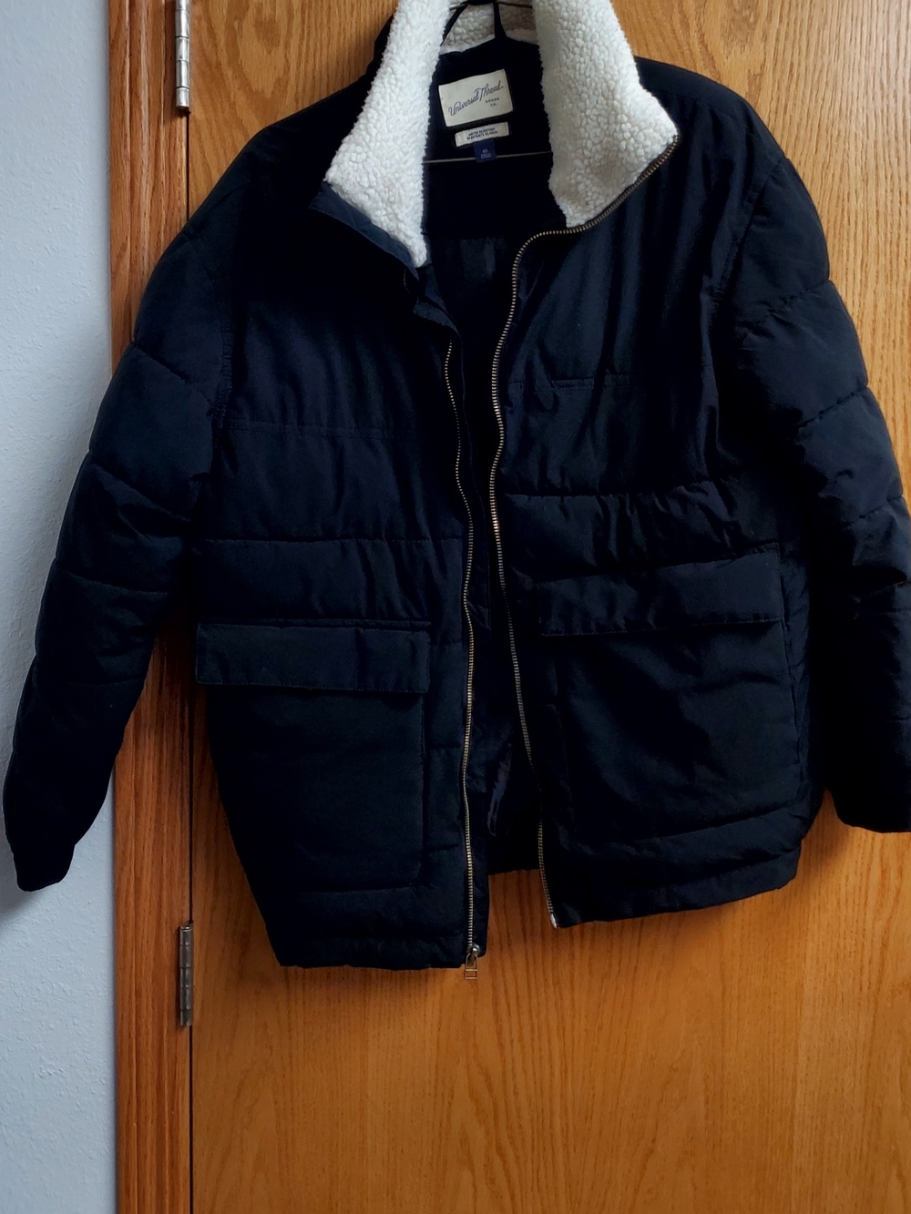 Women's Black Puffer Jacket with Sherpa Collar